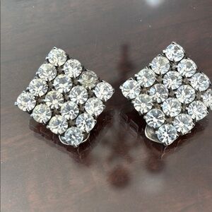 Elegant Silver Rhinestone clip Earrings